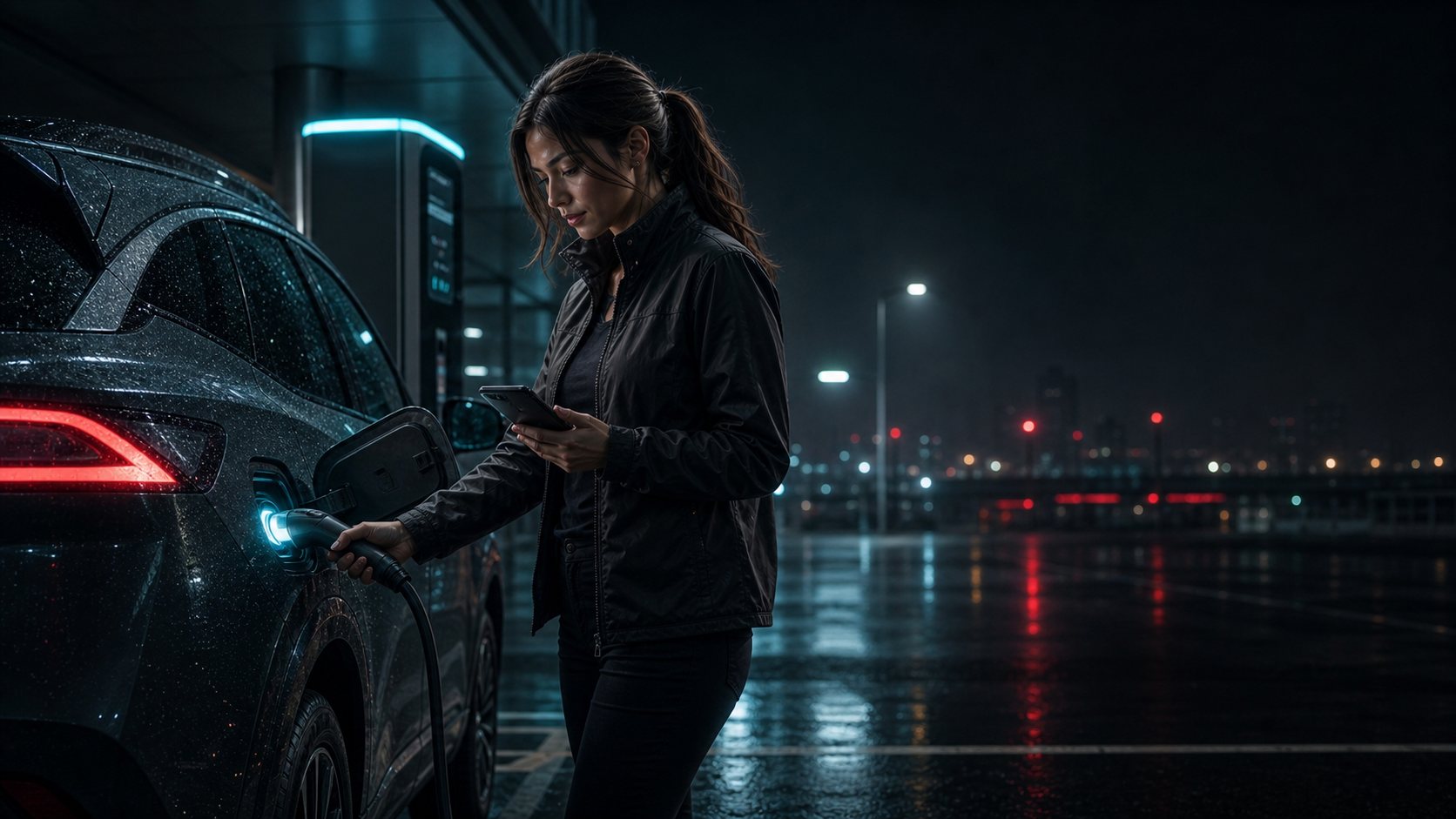 Charging an electric Nissan at night